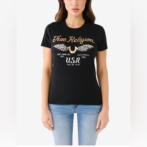 🆕True Religion Women's Short Sleeve Crystal Wing Horseshoe T-shirt Size Small